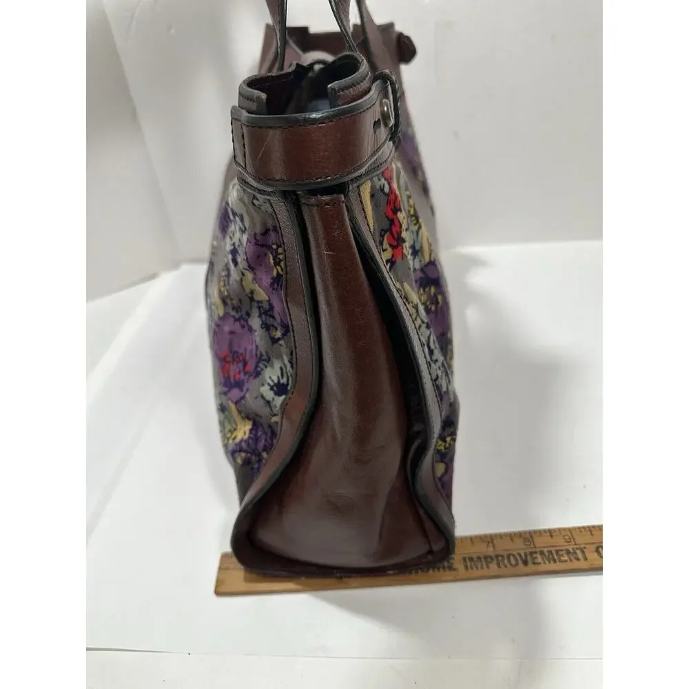 FOSSIL Vintage Reissue Weekender‎ Tapestry Print Brown Leather Shoulder Handbag